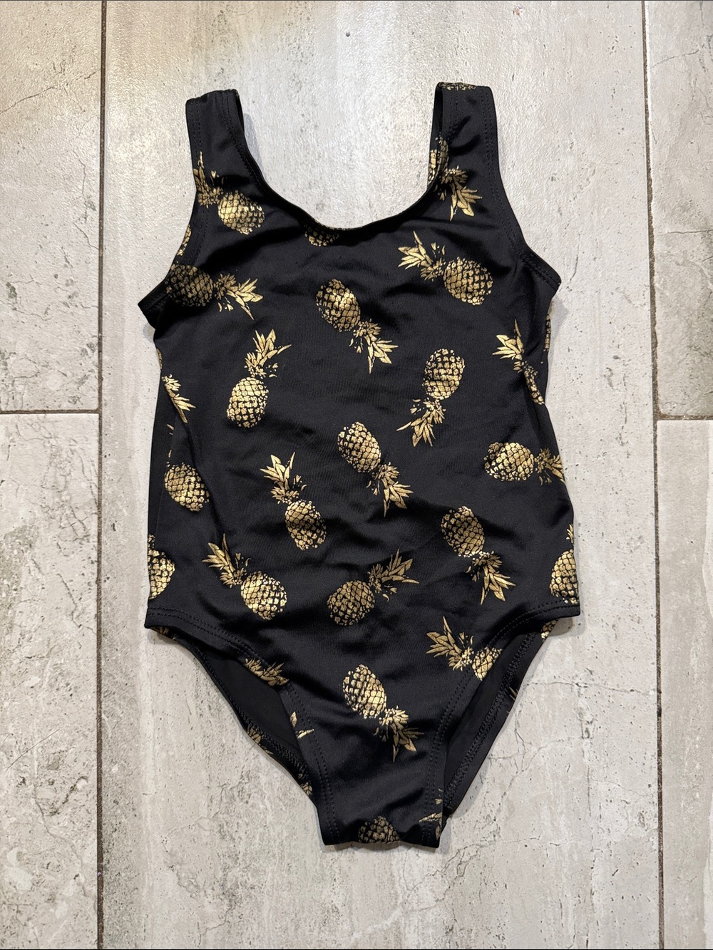 City Streets Black Swimsuit with Gold Pineapple Print